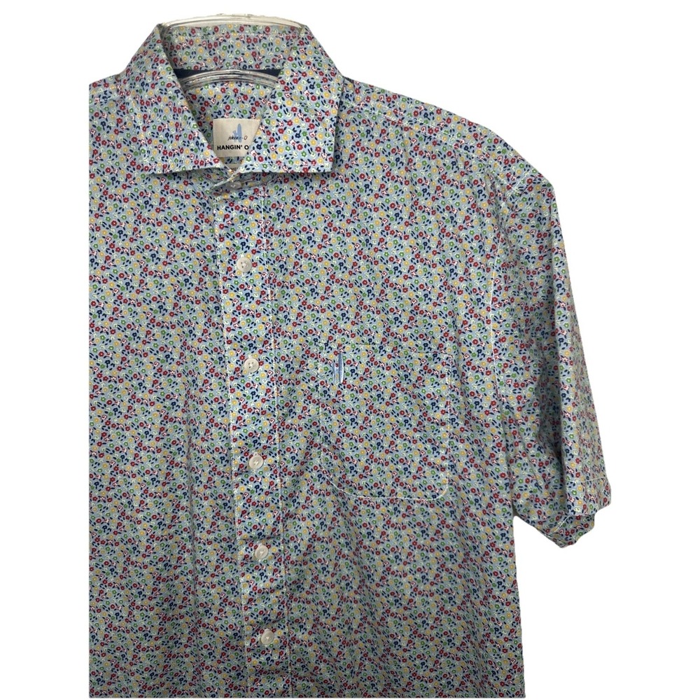 Johnnie-O Hangin' Out Short‎ Sleeve Men's Button Down Blue Floral Size Medium